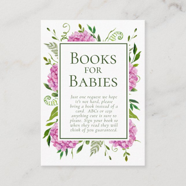 Pink Hydrangeas Girl Babies Shower Books for Baby Enclosure Card (Front)