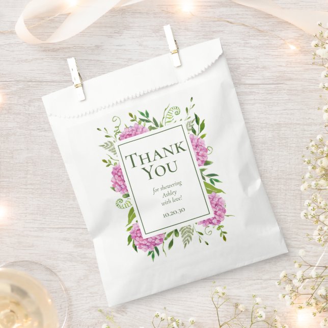 Pink Hydrangeas Girl Baby Shower Thank You Favor Bag (Clipped)