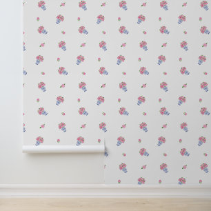 Pink Hydrangeas in Blue Chinoiserie Vase & Blooms Wallpaper