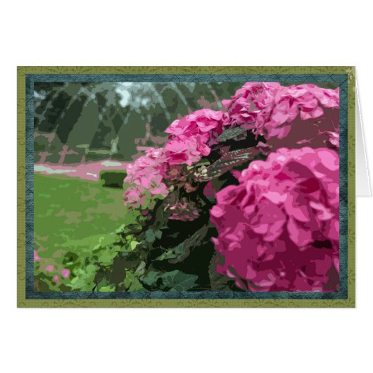 Pink hydrangeas in formal garden cards (Front Horizontal)