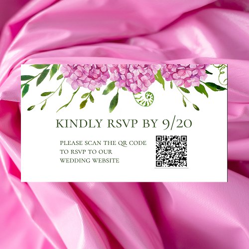 Pink Hydrangeas QR Code RSVP Enclosure Card
