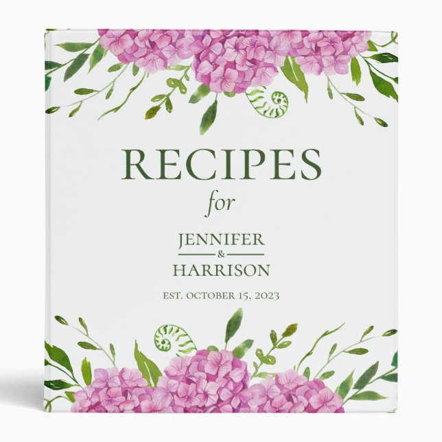 Pink Hydrangeas Recipe  3 Ring Binder (Front)