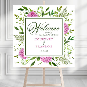 Pink Hydrangeas Rehearsal Dinner Welcome Sign