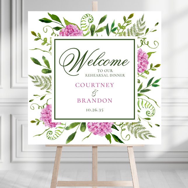 Pink Hydrangeas Rehearsal Dinner Welcome Sign (Creator Uploaded)