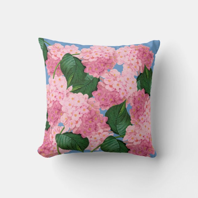 Pink Hydrangeas Throw Pillow (Front)