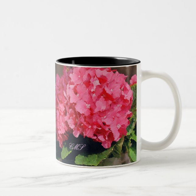 Pink Hydrangeas Two-Tone Coffee Mug (Right)