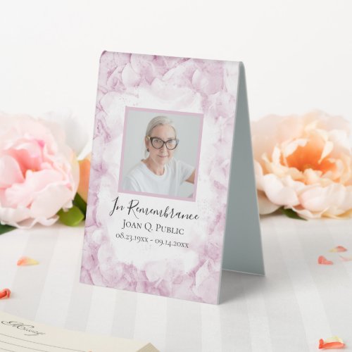 Pink Hydrangeas Watercolor Celebration of Life Table Tent Sign