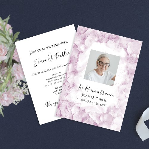 Pink Hydrangeas Watercolor Death Anniversary Invitation