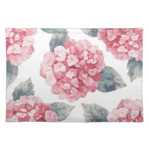 Pink Hydrangeas Watercolor Floral Blooms Painting Cloth Placemat