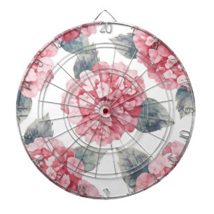 Pink Hydrangeas Watercolor Floral Blooms Painting Dart Board