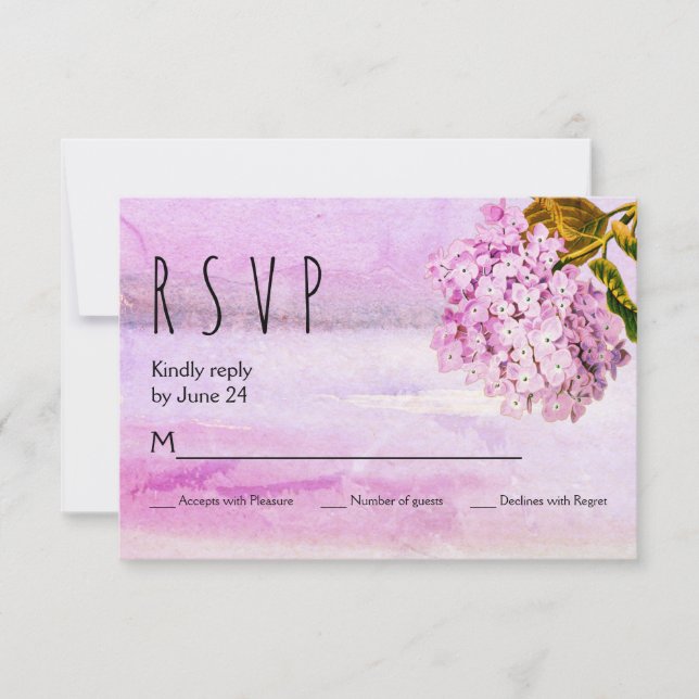 Pink hydrangeas watercolor floral wedding RSVP (Front)