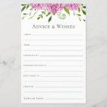 Pink Hydrangeas Wedding Advice and Wishes<br><div class="desc">These beautiful pink hydrangeas Advice & Wishes sheets are perfect to have bridal shower, rehearsal dinner or wedding guests fill out for the happy couple. People will love having the prompts - they make it so easy to leave loving words of advice and well wishes. They will be treasured for...</div>