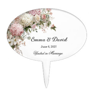 Pink Hydrangeas Wedding Cake Topper