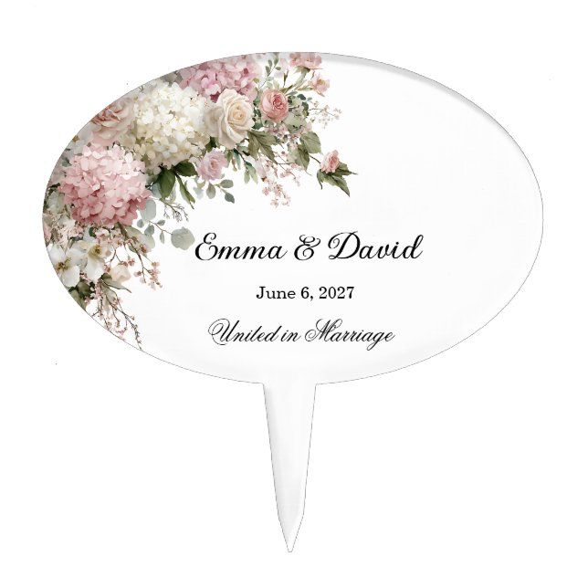 Pink Hydrangeas Wedding Cake Topper (Front)