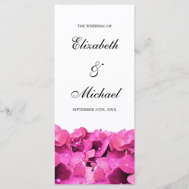 Pink Hydrangeas Wedding Program (Front)