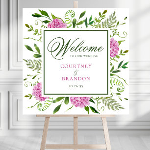 Pink Hydrangeas Wedding Welcome Sign