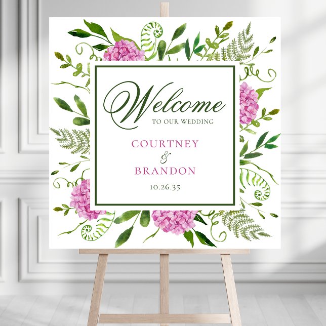 Pink Hydrangeas Wedding Welcome Sign (Creator Uploaded)