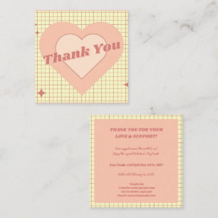 Pink Hypnotic Heart Checkered Pattern Thank You Square Business Card