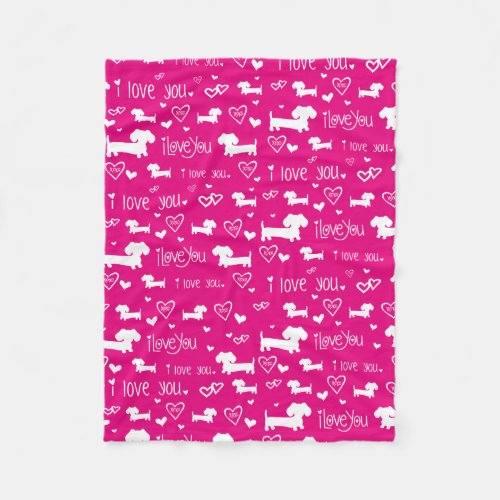 Pink I Heart Dachshund Dog Blanket