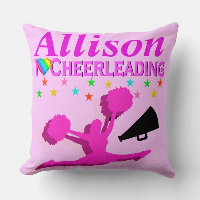 PINK I LOVE CHEERLEADING PERSONALIZED PILLOW (Front)