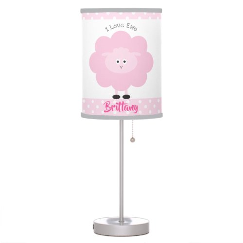 Pink I Love Ewe Little Girl Lamb Script Name Cute Table Lamp