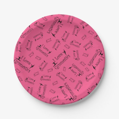 Pink I love gymnastics Paper Plates