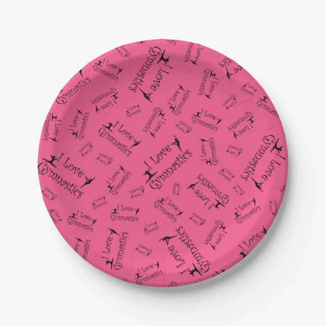 Pink I love gymnastics Paper Plates (Front)