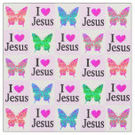 PINK I LOVE JESUS BUTTERFLY FABRIC