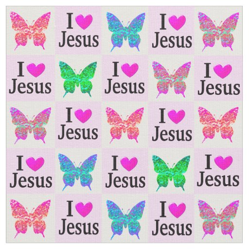 PINK I LOVE JESUS BUTTERFLY FABRIC
