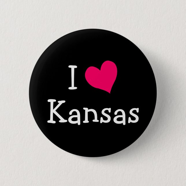 Pink I Love Kansas Pinback Button (Front)