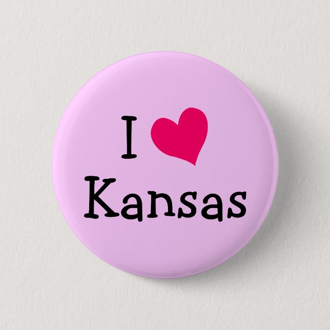 Pink I Love Kansas Pinback Button (Front)