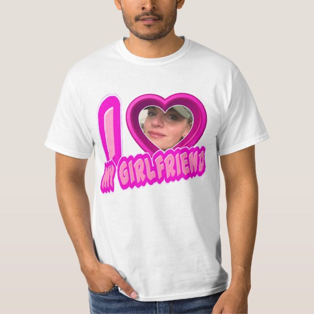 Pink I Love My Girlfriend Photo Personalized T-Shirt (Front)