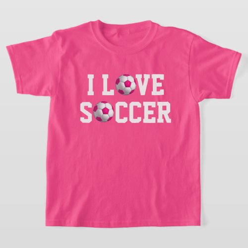 Pink I Love Soccer Ball  T_Shirt