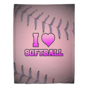 Pink I Love Softball Duvet Cover