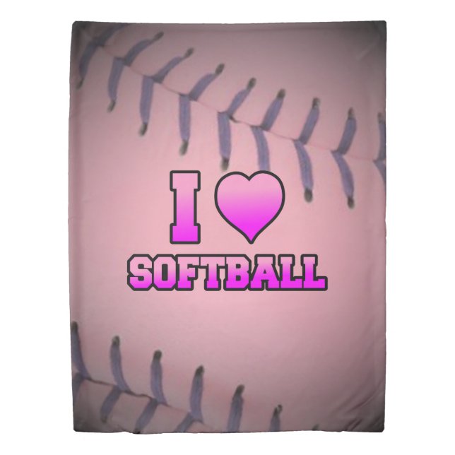 Pink I Love Softball Duvet Cover (Front)