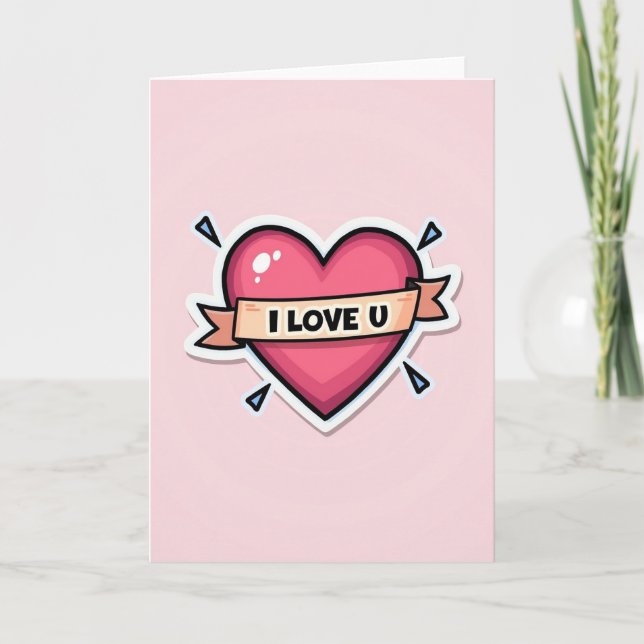 Pink I Love U Heart Card (Front)
