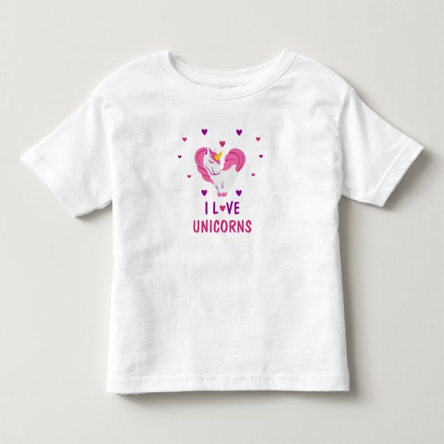 Pink I Love Unicorns Heart Kids Shirt for Girls (Front)