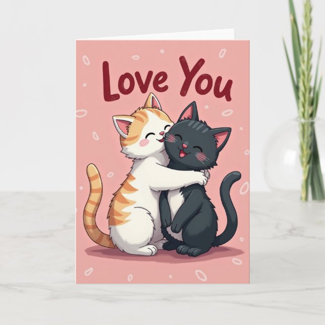 Pink I Love You Cats Card (Front)