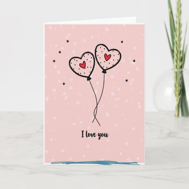 Pink I Love You Heart Balloons Card (Front)