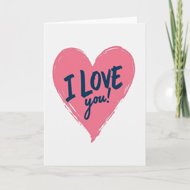 Pink I Love You Heart Card (Front)