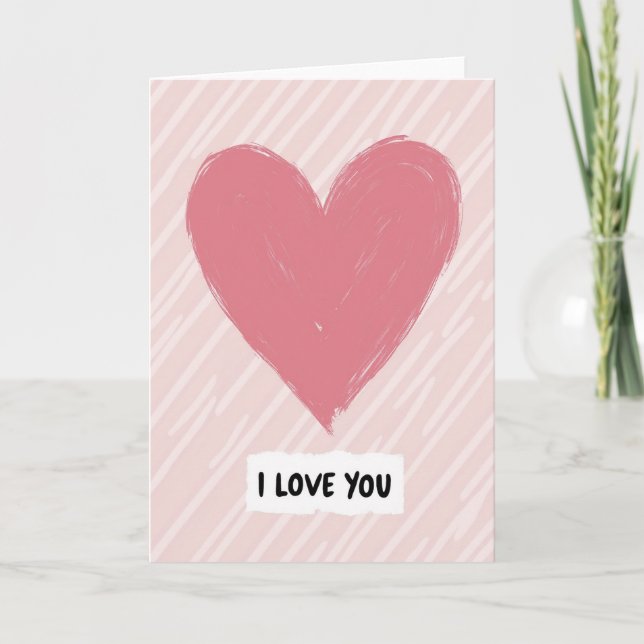 Pink I Love You Heart Valentines Card (Front)