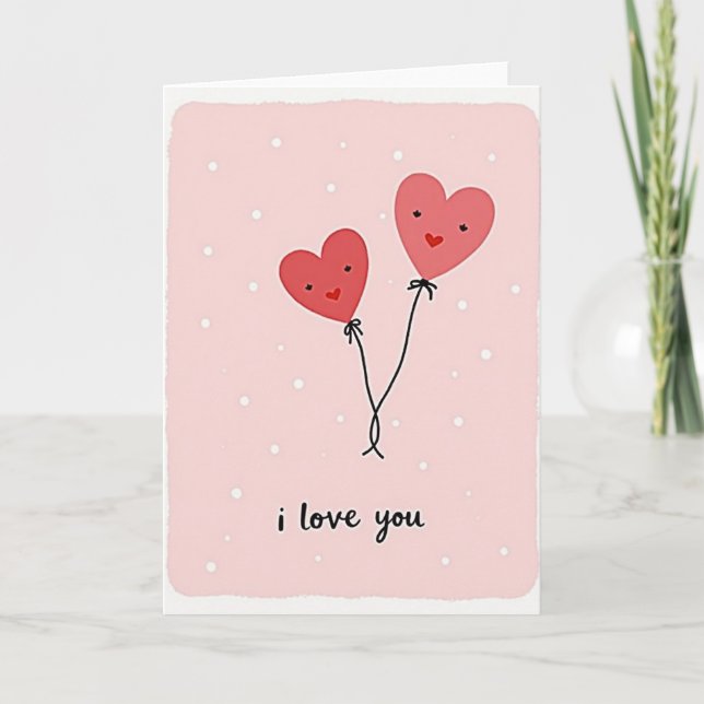 Pink I Love You Hearts Card (Front)