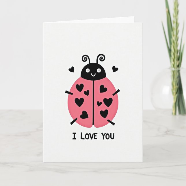 Pink I Love You Ladybug Card (Front)