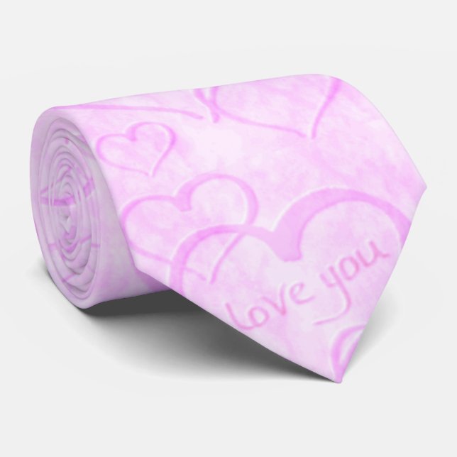 Pink I Love You Men's Tie (Rolled)