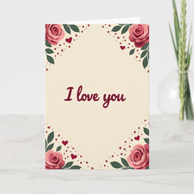 Pink I Love You Rose Card (Front)