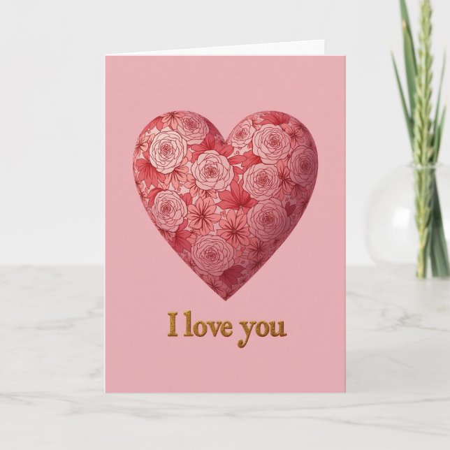 Pink I Love You Rose Heart Card (Front)