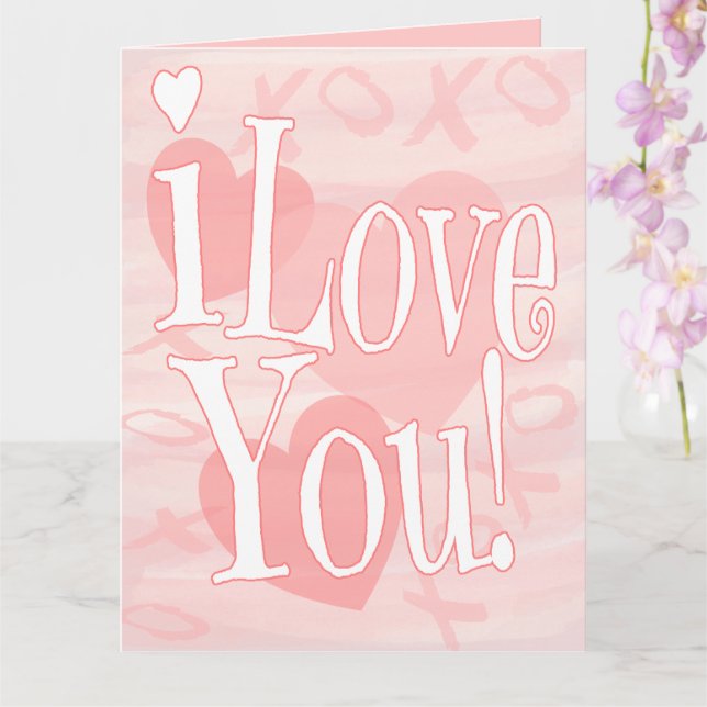  Pink I Love You With Hearts Extra Large Card (Orchid)