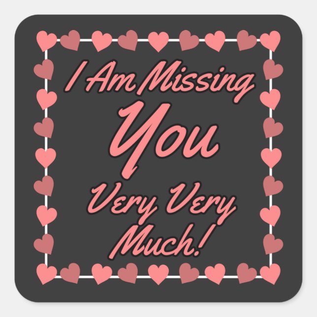 Pink I miss you love heart frame Square Sticker (Front)