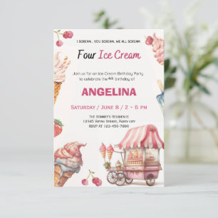 Pink Ice Cream 4th Birthday Invitation Sweet Pas