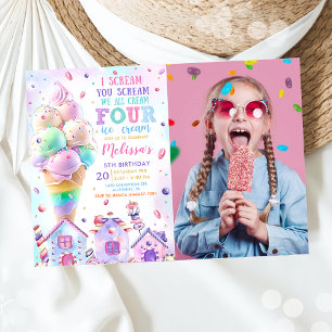 Pink Ice Cream 4th Birthday Photo Invitation